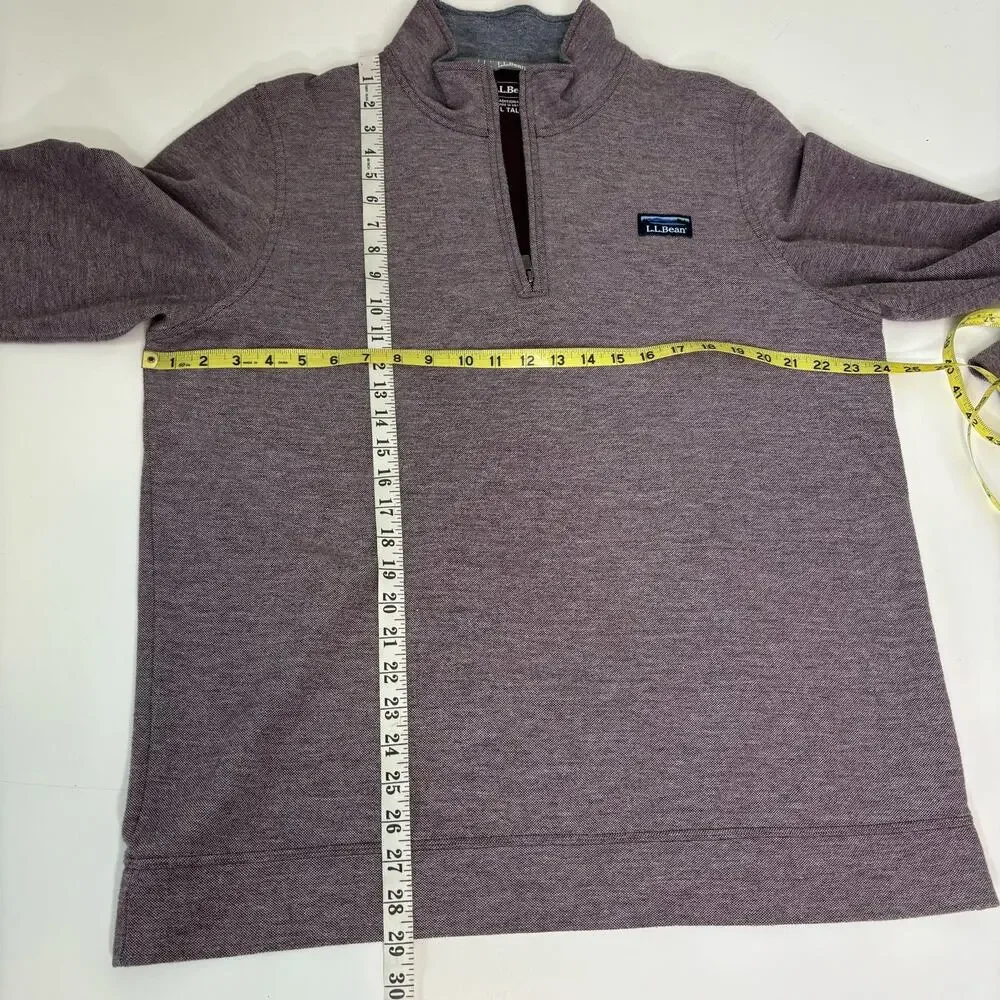LL Bean Mens Comfort Stretch Pique Quarter Zip Long Sleeve Pullover L Tall